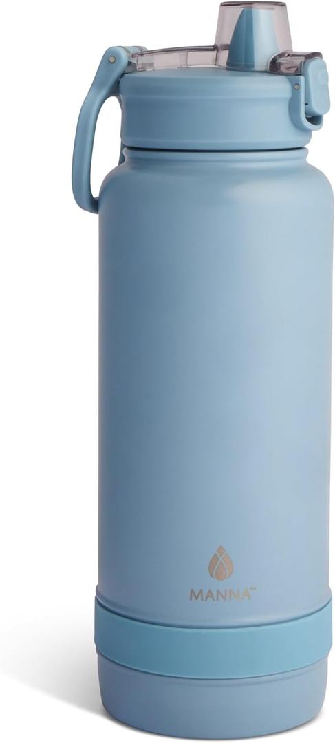 Manna Push Stainless Steel Bottle with Push-open Locking Lid and Sipping Spout - 40 Oz - Denim Powder Coat