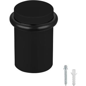 Floor Door Stopper Door Stop-Classy Solid Steel Modern Heavy Duty Door Stoppers -Floor Mount Anchor Screw-Wall Protector for Commercial Door(Black, 2.0 Inch)