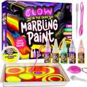 Dan&Darci Glow in The Dark Marble Paint Kit for Kids - Water Marbling Painting Art Set for Boys & Girls Ages 6, 7, 8, 9, 10, 11, 12 Year Old - Kid Crafts Birthday Gifts Toys - Arts Craft Activities