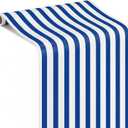 AmazingSpark Navy Blue Striped Table Runner Roll - 50' Long X 16" Wide Disposable Paper Cabana Striped Table Runner for Birthday Wedding Carnival Christmas Party Kitchen Dining Tabletop Decoration