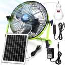 12" Solar Rechargeable Floor Fan, 15000mah 20w Battery Powered Fan with Solar Panel & Ac Adapter Charging, 3-in-1 Camping Ventilador and Light for Outside Home Patio Garage Chicken Coop Greenhouse