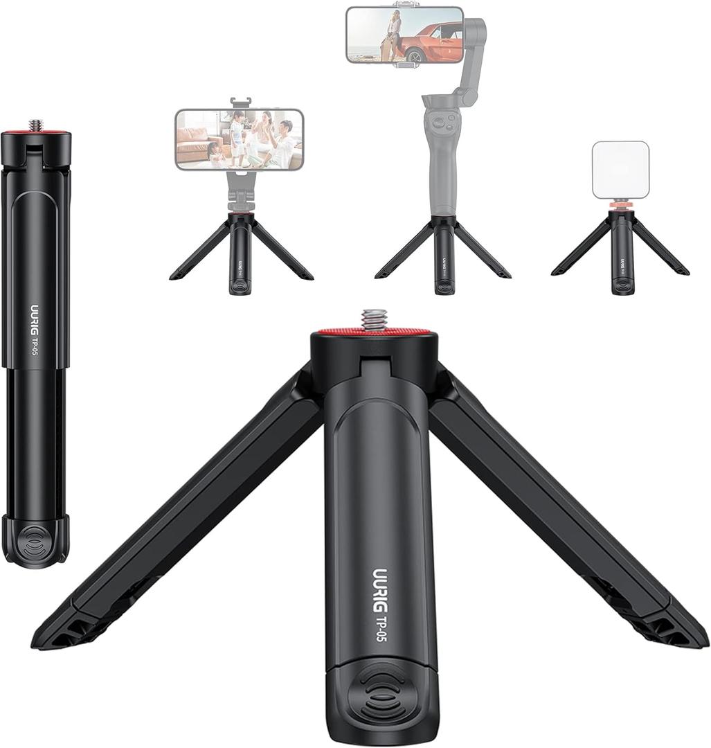 UURIG TP05 Extendable Mini Camera Tripod, Portable Selfie Stick Handle Grip Desktop Webcam Tripod with 1/4" Screw for DSLR Camera Webcam Phone Holder Selfie Stick Vlog Tripod