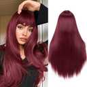 WIGER Long Wine Red Wigs with Bangs Straight Dark Red Hair Wig for Women Long Bangs wig Full Burgundy Cosplay Wig for Girls Synthetic Colored Hair for Daily or Costumes