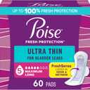Poise Ultra Thin Incontinence & Postpartum Pads with Wings for Bladder Leaks, 5 Drop Maximum Absorbency, Long Length, 60 Count, Packaging May Vary