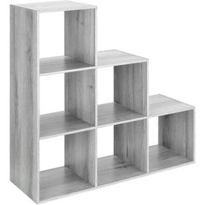 Whitmor 6 Cubes Bookshelf, Freestanding 6 Cube Stepped Etagere Bookcase, L Shaped Ladder Corner Open Bookshelf, Wood Storage Display Shelf for Living Room Home Office, 11.7"L x 35.6"W x 35.6"H, Gray (Grey)