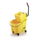 Rubbermaid Commercial 35Qt WaveBrake 2.0 Side-Press Mopping Bucket and Wringer with Foot Pedal Drain, Yellow, for Professional/Industrial/Business Heavy-Duty Floor Cleaning/Mopping