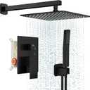 FPXRNG Black Shower Faucet Set, Rainfall Shower System with Square Shower Head and Handle Set, Wall Mounted Shower Fixtures, Full Metal Trim Repair Kit 10 inch Matte Black (With Shower Valve)