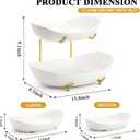 Large Size 2 Tier Ceramic Fruit Bowl,13.4 and 11 inch PlateMore Storage Space, Golden Metal Stand for Kitchen Counter,Porcelain Fruit Basket for Countertop, Snack, Nuts, Cake, Dessert - White