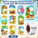 AmazingSpark 100 Pcs Summer Hawaii Scratch Off Cards 10 Styles Holiday DIY Scratch Blank Gift Certificates with 300 Stickers Party Game Cards for Adults Groups Party Favor Prizes Business