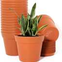 WOUSIWER 16 Pack 6 inch Plastic Planters, Plastic Indoor Planter Flower Pots, Heavy Duty and Stylish 6 Inch Plant Pots for Indoor Plants with Drainage Holes and Tray for Plants, Flowers, Terracotta