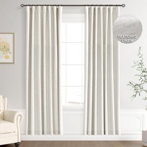 Joywell 100% Blackout Linen Curtains for Bedroom 74 Inches Long Natural Cream Black Out Curtain Hook Belt 2 Panel Thermal Insulated Room Darkening Window Drapes for Living Room Beige Ivory 52x74