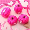 4 Pcs Large Artificial Pink Pumpkin Breast Cancer Awareness Decorations Faux Foam Pumpkins with Pink Ribbon for Breast Cancer Month Fall Table Decor(4.33 Inch,4.72 Inch,White Ribbon)