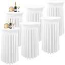 6 Packs Cocktail Table Covers White Cocktail Table Cloth 32"x 43" Spandex Stretch Small Round Tablecloth for 32in Table with Wavy Drapes Fitted High Top Table Cloth for Party Wedding Banquet Bar Table