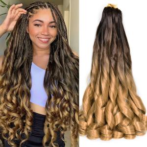 French Curl Braiding Hair, 24 Inch OT4/27 Ombre Blonde Curly Braiding Hair Pre Stretched 75g/pack 8 Packs Bouncy Braids Hair for Black Women Hair Extensions (24inch, 8 pack, OT4/27)