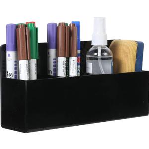 MyGift Modern Dry Erase Marker Holder, Black Acrylic Wall Mounted Office Supplies Holder, 3-Compartment White Board Eraser Accessories Storage Rack