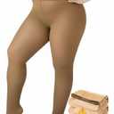 Plus Size Fleece Lined Tights, Women Thick Thermal Legging Winter Fake Translucent High Waisted Pantyhose (Brown)