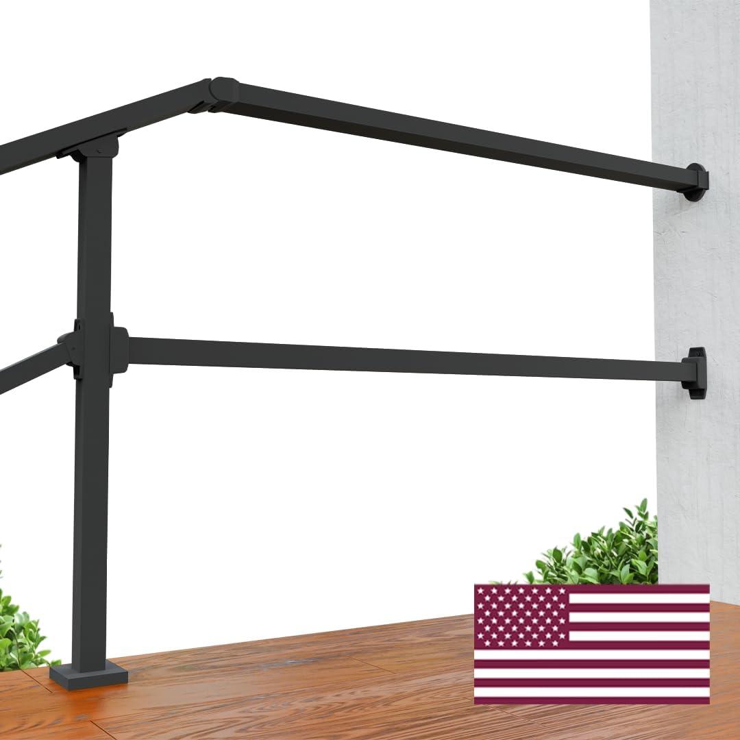 CHR Fence & Rail Hand Rails for Outdoor Steps Extension, 4ft Rectangular Handrail Extension to Wall, Handrails for Step Landings Ideal for Porch, Deck, & Stair Railing Indoor & Outdoor