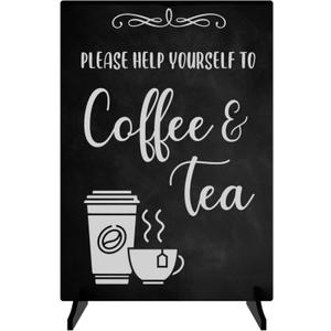Please Help Yourself To Coffee & Tea Sign/Notice - Freestanding sign for Guests, Customers, Clients Coffee Mornings, Meetings, Conferences where refreshments are served. A4 Size with Wood Stand.