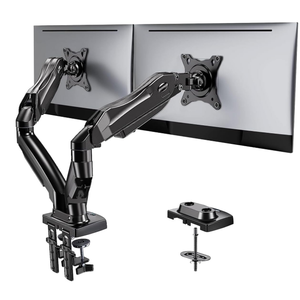 HUANUO Dual Monitor Stand - Full Adjustable Monitor Desk Mount Swivel Vesa Bracket with C Clamp, Grommet Mounting Base for 13 to 32 Inch Computer Screens - Each Arm Holds 4.4 to 19.8lbs