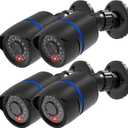 WALI Dummy Fake Simulated Surveillance Security CCTV Dome Camera Indoor Outdoor with One LED Light, Warning Security Alert Sticker Decal (TC-B4), 4 Packs, Black