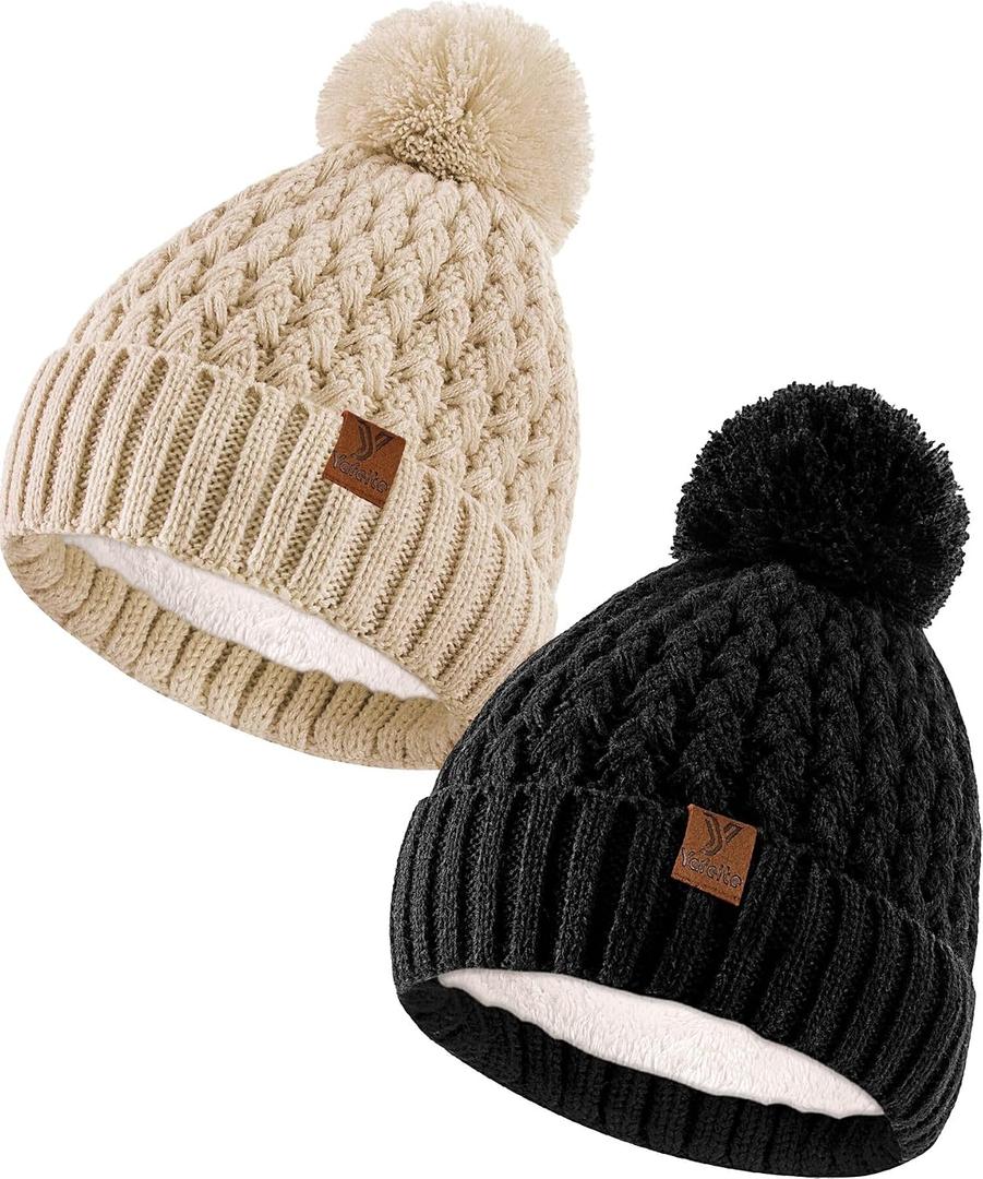 2 x Baby Winter Beanie Hat Boys Girls, 2 Pack Toddler Winter Hat Warm Fleece Lined Knit Beanies Kids Hats for 3-36 Months