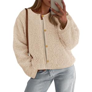 PRETTYGARDEN Women's 2025 Fall Fashion Clothes Trendy Fleece Sherpa Cropped Jackets Buttons Warm Casual Winter Faux Fur Coats (Beige, S)