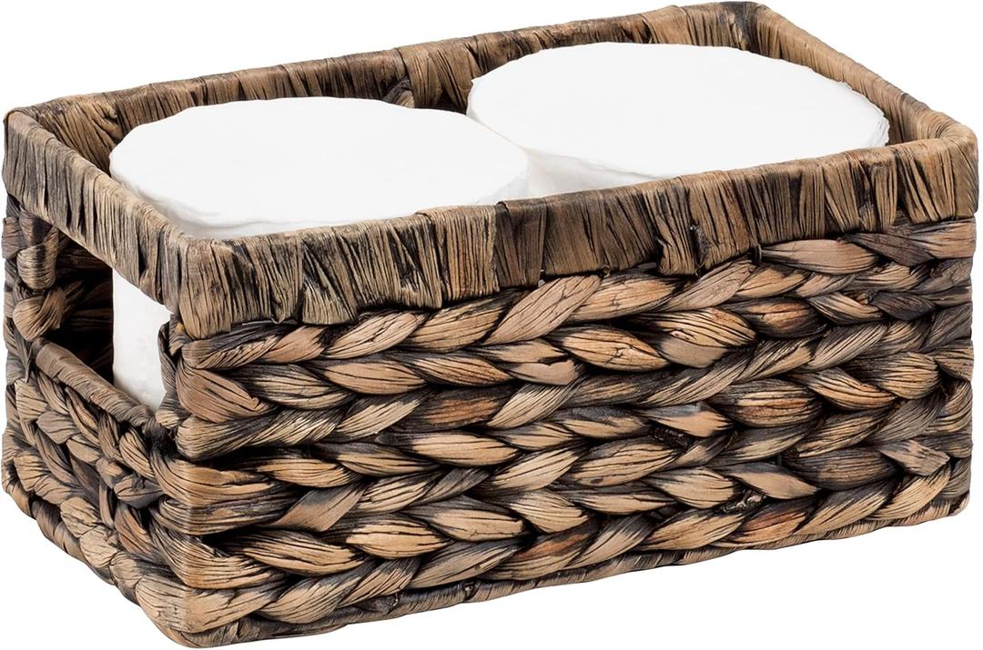 CENBOSS Wicker Baskets (Small, Black Wash, 1 PC) Rattan Storage Baskets for Shelves, Woven Seagrass Holder