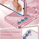 Magnetic for Samsung Galaxy A15 5G Case +2X Screen Protectors,Luxury Plated Gold Edge [Glitter Card&Wrist Strap] Slim Soft Crystal Clear TPU Shockproof Case Cover for Galaxy A15 5G-Pink