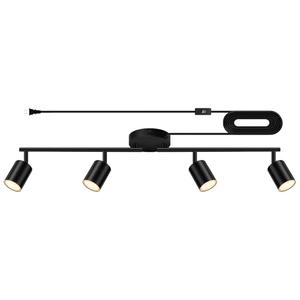 Plug in Track Lighting LED, Track Lighting Fixtures Ceiling, Black 4-Light Kitchen Light Kit, Plug in Wall Light with 14.8ft Power Cord, Rotatable Ceiling Spotlight for Bedroom(GU10 Socket, NO Bulb)