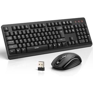 TECKNET Wireless Keyboard and Mouse Combo, Full Size Silent Ergonomic Keyboard and Mouse, Long Battery Life, Optical Mouse, Spill-Resistant, 2.4G Lag-Free Cordless Mice Keyboard for PC,Laptop,Computer (Black)