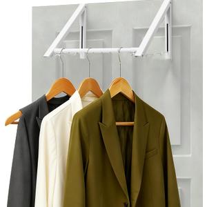 Over The Door Hanger, Foldable Over The Door Drying Rack with 20"-32" Expandable Width, Space Saving Doors Clothes Hanger for Laundry, Bathroom, Apartment, Fits Doors up to 1-1/4, Metal, White