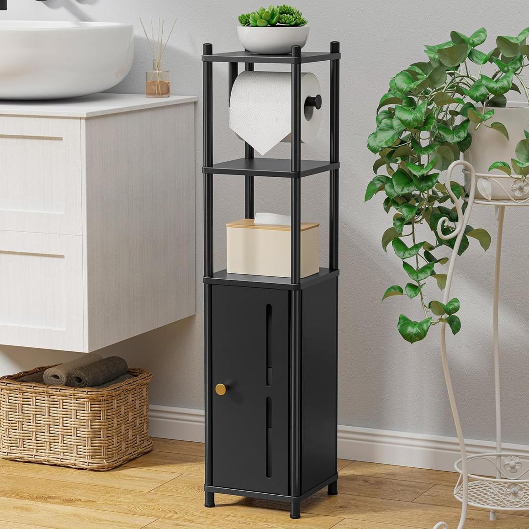 Kitsure Toilet Paper Holder Stand  Compact Bathroom Storage Cabinet for Extra Rolls and Small Items, Bathroom Organizers and Storage for Small Spaces, Living Room, Bedroom, 31.0" H, Black
