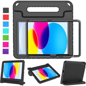 LTROP Kids Case for iPad 11th Generation (A16) 2025/ 10th Generation (10.9-inch, 2022) with Screen Protector, Durable Shockproof Handle Stand Kids Cover for iPad 11th/ 10th Gen, Black