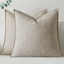 a moment Linen Pillow Covers Set of 2,Boho Farmhouse Throw Pillowcases Neutral Textured Decorative Covers for Couch Sofa Bed, Soft Linen Blend Accent Case Cushion Living Room Home Decor 20"x20"Khaki
