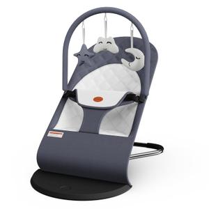 Portable Baby Bouncer Seat for Infants, 0-18 Months, 3 Modes of Use with Rocker & Stationary Options, Ergonomic Infant Chair with Hanging Toys – Grey