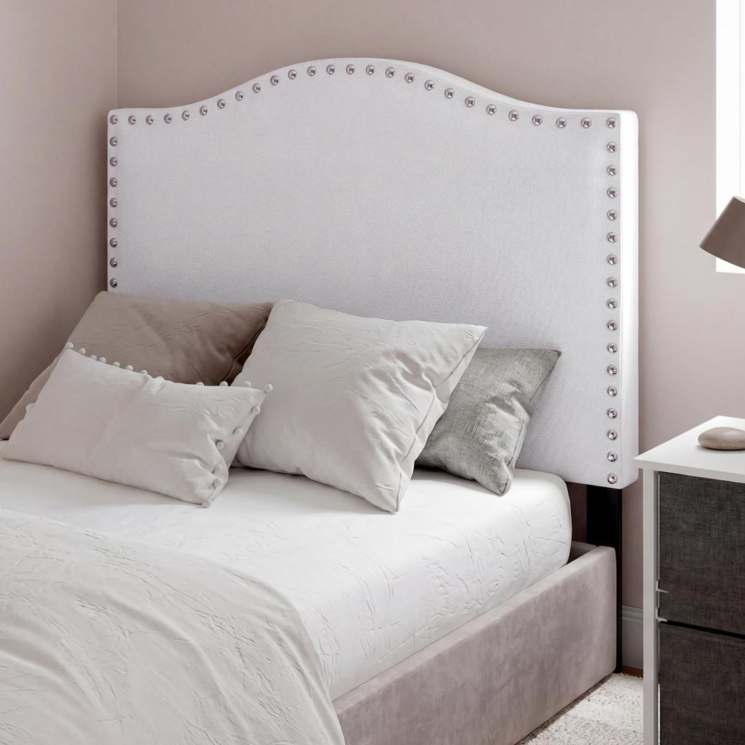 Colingmill 40" x 24" Fabric Upholstered Twin Headboard White with Nailtrim