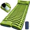 Camping Sleeping Pad, Ultralight Camping Mat with Pillow, Built-in Foot Pump Inflatable Sleeping Pads Compact for Camping Backpacking Hiking Traveling Tent, Single, Green