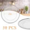 Hoolerry 50 Pack Clear Charger Plates Bulk 13 Inch Plastic Round Beaded Dinner Chargers Acrylic Frosted Grain Decorative Service Plates for Wedding Party Event, Home and Kitchen Tabletop (Silver), approx. 13 inch