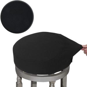 BUYUE Bar Stool Covers, Luxury Fabric Dia.16-18" Round Crease-Resistant Stretchy Washable Jacquard Dustproof Stool Seat Slipcover, L-Black-1 Count (L (16"-18")- 1 Count)
