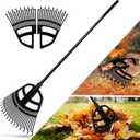 Garden Leaf Rake 2 in 1 Leaf Scoops,Rake for Leaves 30-65" Long Handle,30 Tines Leaf Grabber Hand Rakes with Quick-Detach Head and Non-Slip Handle for Gardening Lawns Yard Outdoor Shrub Grass (Black)