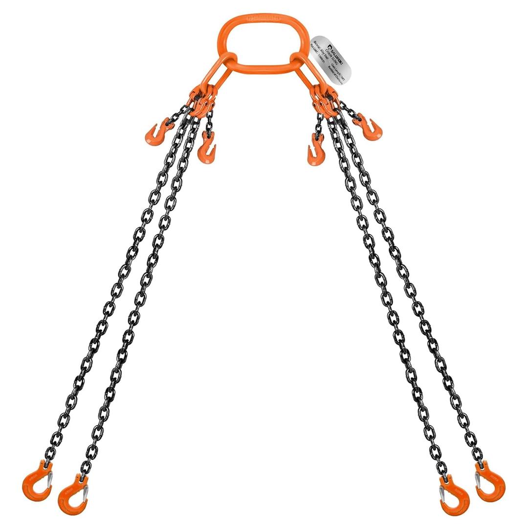 Lift Chain Sling with Hooks 10Ft 4 Way x 5/16 inch 11000lbs 5 Ton for Chains Lifting