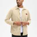 Comdecevis Mens Corduroy Shirts Jacket Button Down Long Sleeve Work Shirts Shackets with Pocket (Beige, M)