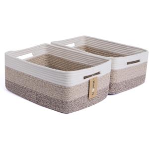 MiniArk Large Storage Baskets for Shelves, Closet Organizers Bins for Clothes Blanket Towels, Baby Nursery, Toy Baskets Box, Woven Rope Baskets, 17 x 13 x 7.5, 2 Packs Gradient Brown