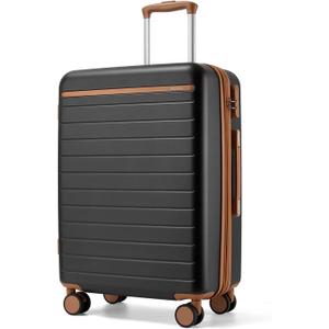 Kono 24 Inch Check In Suitcase Expandable Luggage, Business Travel Suitcase for 5-7 Days, Durable ABS+PC Hardshell with Side Handles & Kick Plates, Double Spinner Silent Wheels, Black/Brown, Checked-Medium 24-Inch