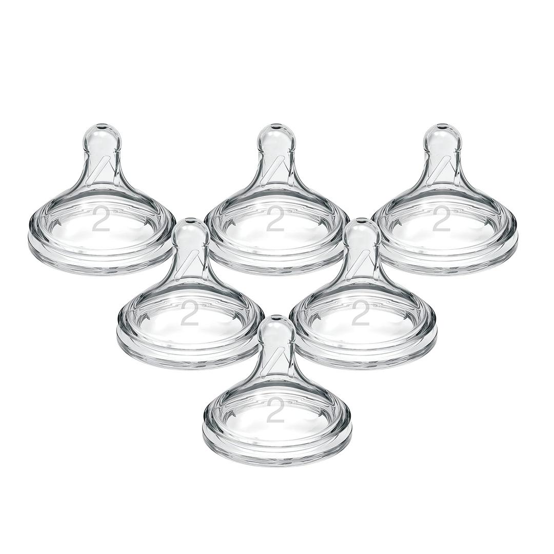 Dr. Brown's Natural Flow Level 2 Wide-Neck Baby Bottle Silicone Nipple, Medium Flow, 3m+, 100% Silicone Bottle Nipple, Count 6 (Pack of 1)