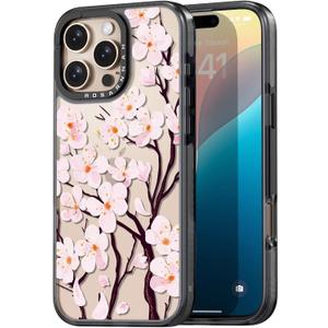 Compatible for iPhone 16 Pro Case Cute - Durable Shockproof 6.6 ft Drop Impact Phone Case - Black Funny Cherry Blossom Design for iPhone 16 Pro 6.3"