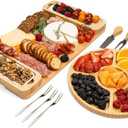 Charcuterie Board Gift Set - Bamboo Cheese Board & Serving Tray for Meat, Cheese, Crackers, Fruit - Large Wooden Charcuterie Boards for Parties - Wedding, Housewarming, Birthday Gifts for Women, Plate 1