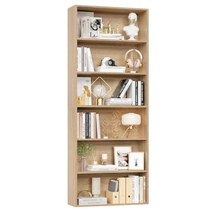 FOTOSOK 6-Tier Open Bookcase and Bookshelf, Freestanding Display Storage Shelves Tall Bookshelf Bookcase for Bedroom, Living Room and Office, Light Oak
