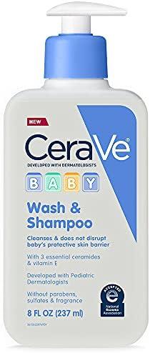 CeraVe Baby Wash & Shampoo, Fragrance, Paraben, & Sulfate Free Shampoo for Tear-Free Baby Bath Time, 8 Ounce
