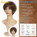 QUEENTAS Short Hair Wigs for Women Brown Bob with Bangs Pixie Cut Wig Synthetic Hair Wigs Daily Use or Cosplay (Dark Brown Highlingt Blonde)